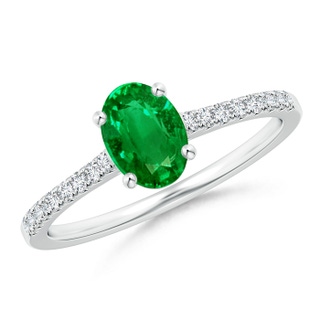 7x5mm AAAA Classic Oval Emerald Ring with Diamond Studded Shank in P950 Platinum