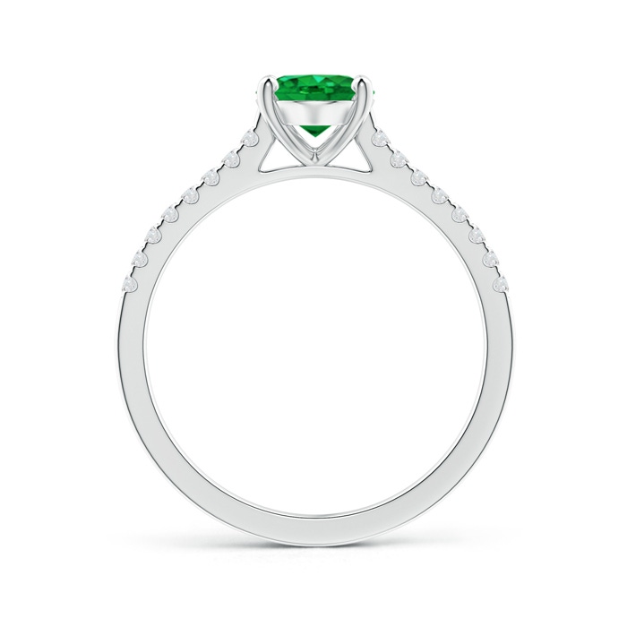 8x6mm AAA Classic Oval Emerald Ring with Diamond Studded Shank in White Gold Side-1