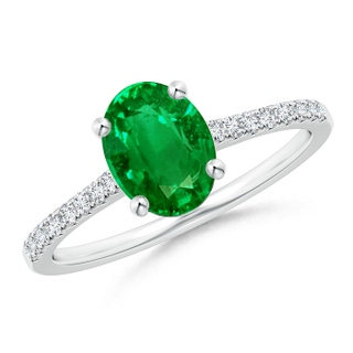 8x6mm AAAA Classic Oval Emerald Ring with Diamond Studded Shank in P950 Platinum