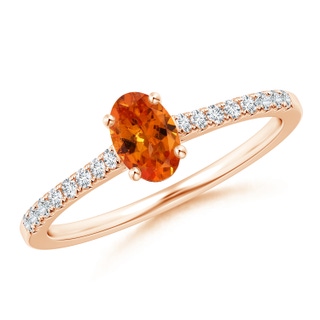 6x4mm AAA Classic Oval Spessartite Ring with Diamond Studded Shank in Rose Gold