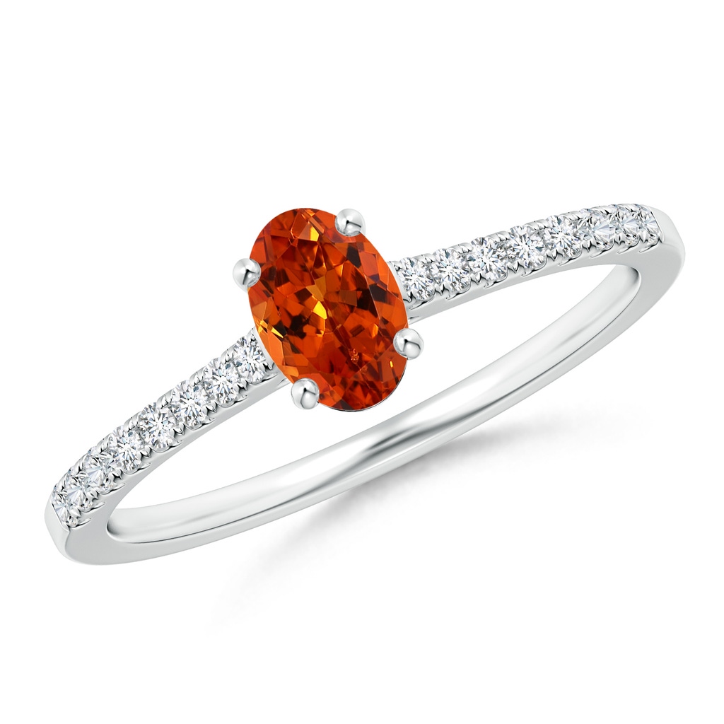 6x4mm AAAA Classic Oval Spessartite Ring with Diamond Studded Shank in P950 Platinum