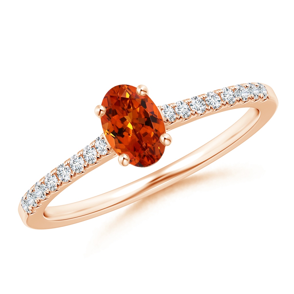 6x4mm AAAA Classic Oval Spessartite Ring with Diamond Studded Shank in Rose Gold