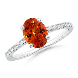 8x6mm AAAA Classic Oval Spessartite Ring with Diamond Studded Shank in P950 Platinum