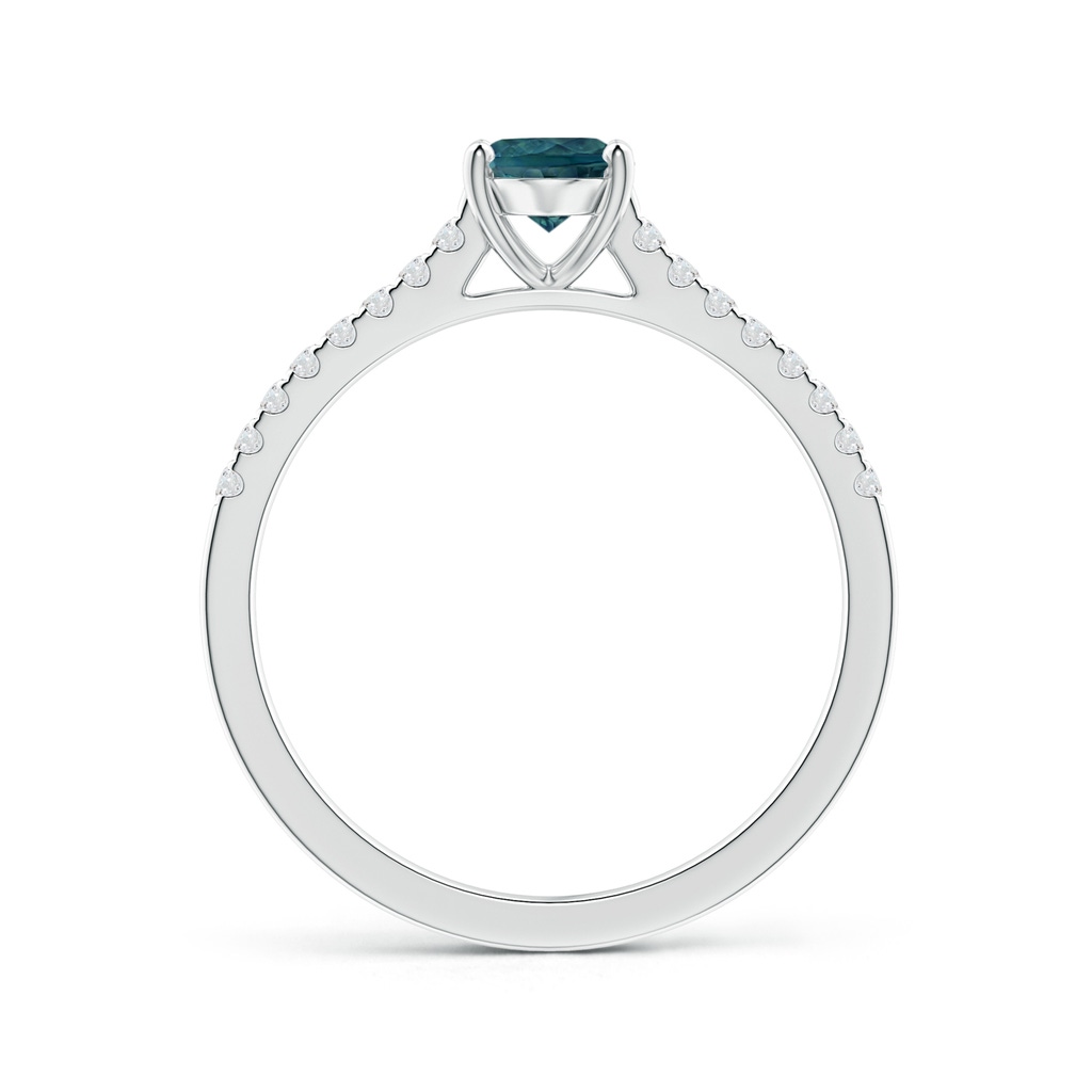 7x5mm AAA Classic Oval Teal Montana Sapphire Ring with Diamond Studded Shank in White Gold Side 1