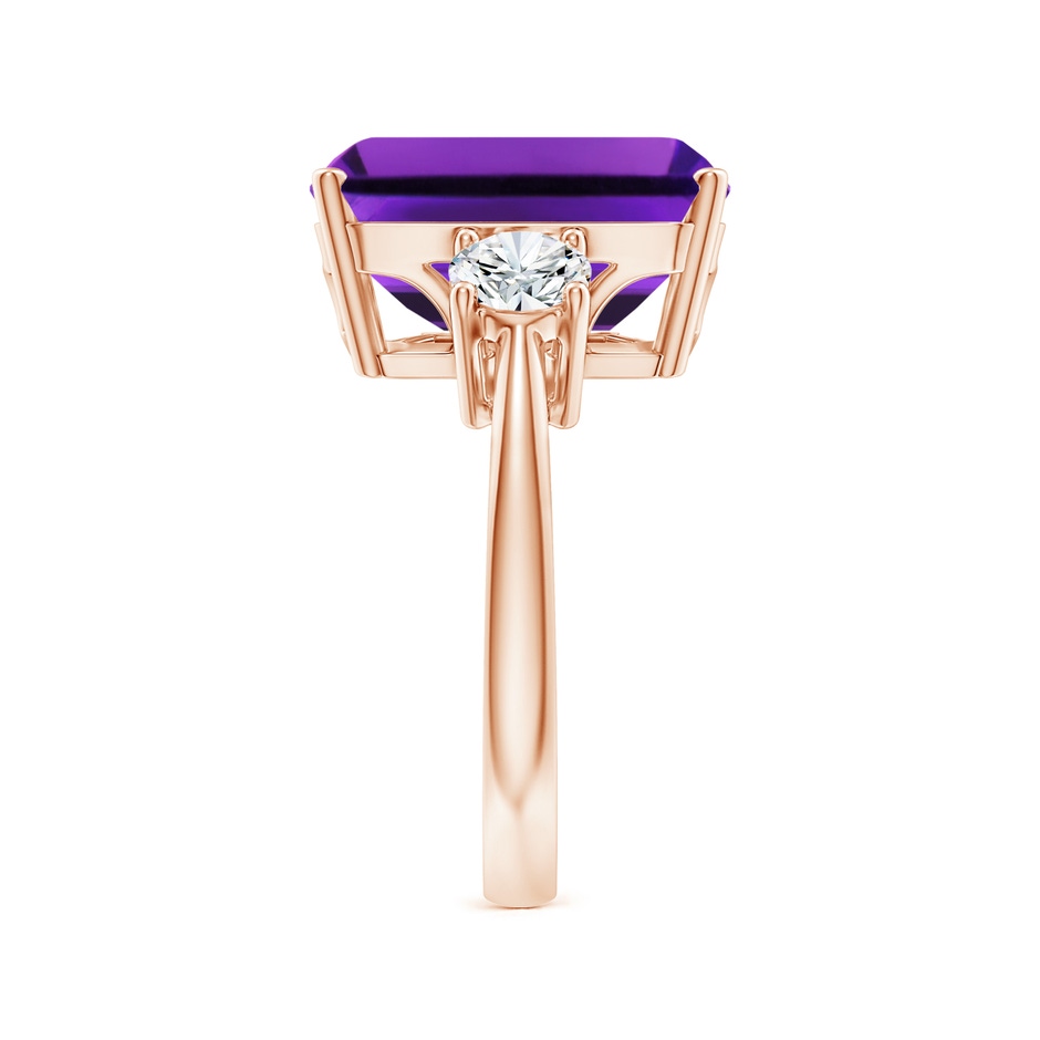 14x10mm AAAA Classic Emerald-Cut Amethyst & Round Diamond Three Stone Ring in Rose Gold side-3