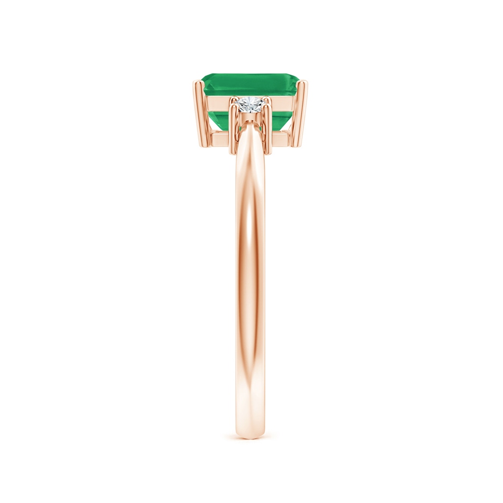 7x5mm A Classic Emerald-Cut Emerald & Round Diamond Three Stone Ring in 9K Rose Gold Side 299