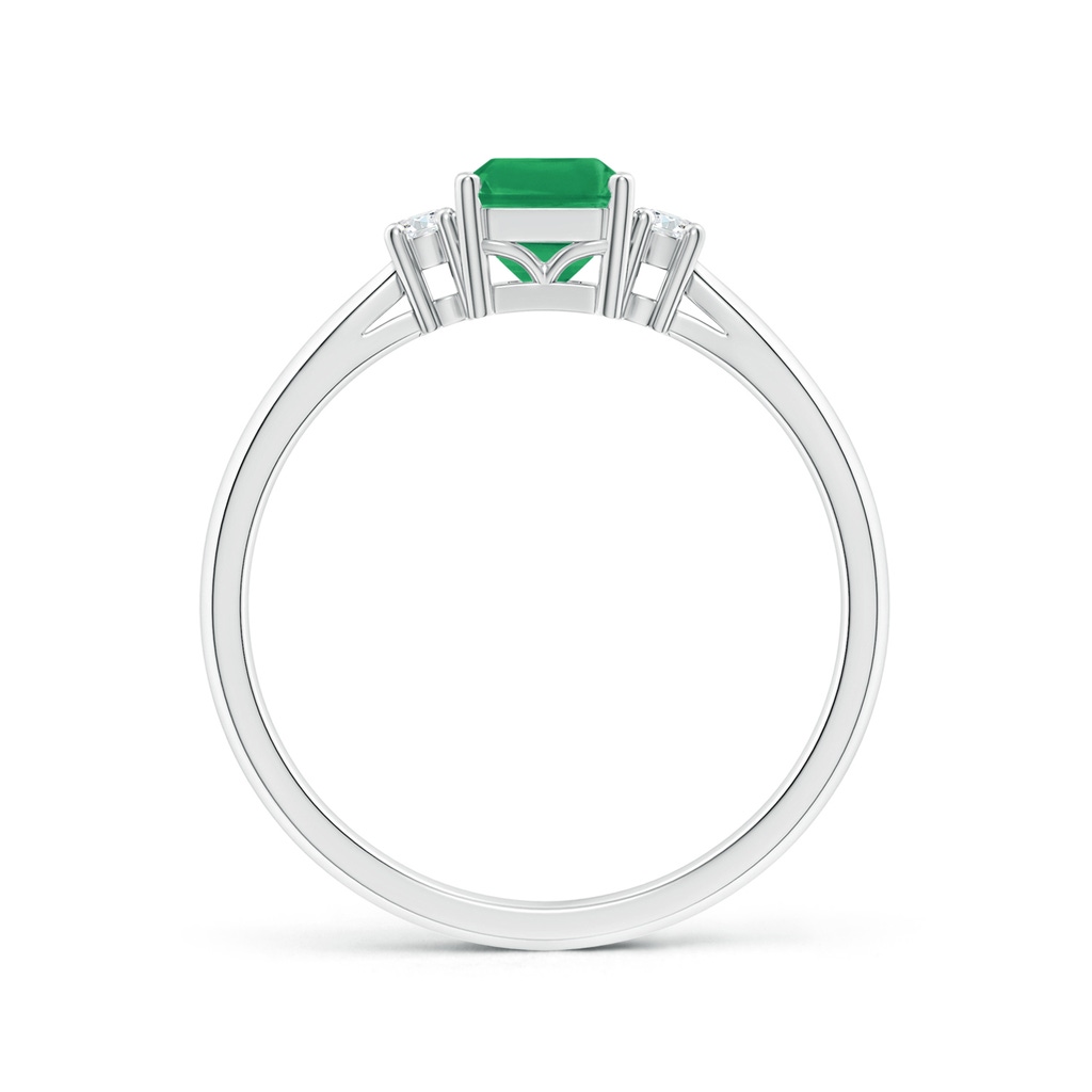 7x5mm A Classic Emerald-Cut Emerald & Round Diamond Three Stone Ring in S999 Silver - side 199