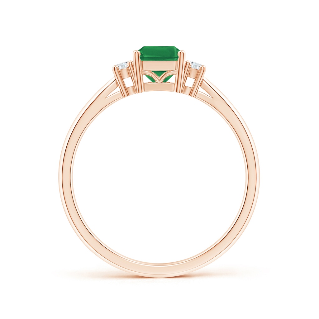 7x5mm AA Classic Emerald-Cut Emerald & Round Diamond Three Stone Ring in 9K Rose Gold Side 199