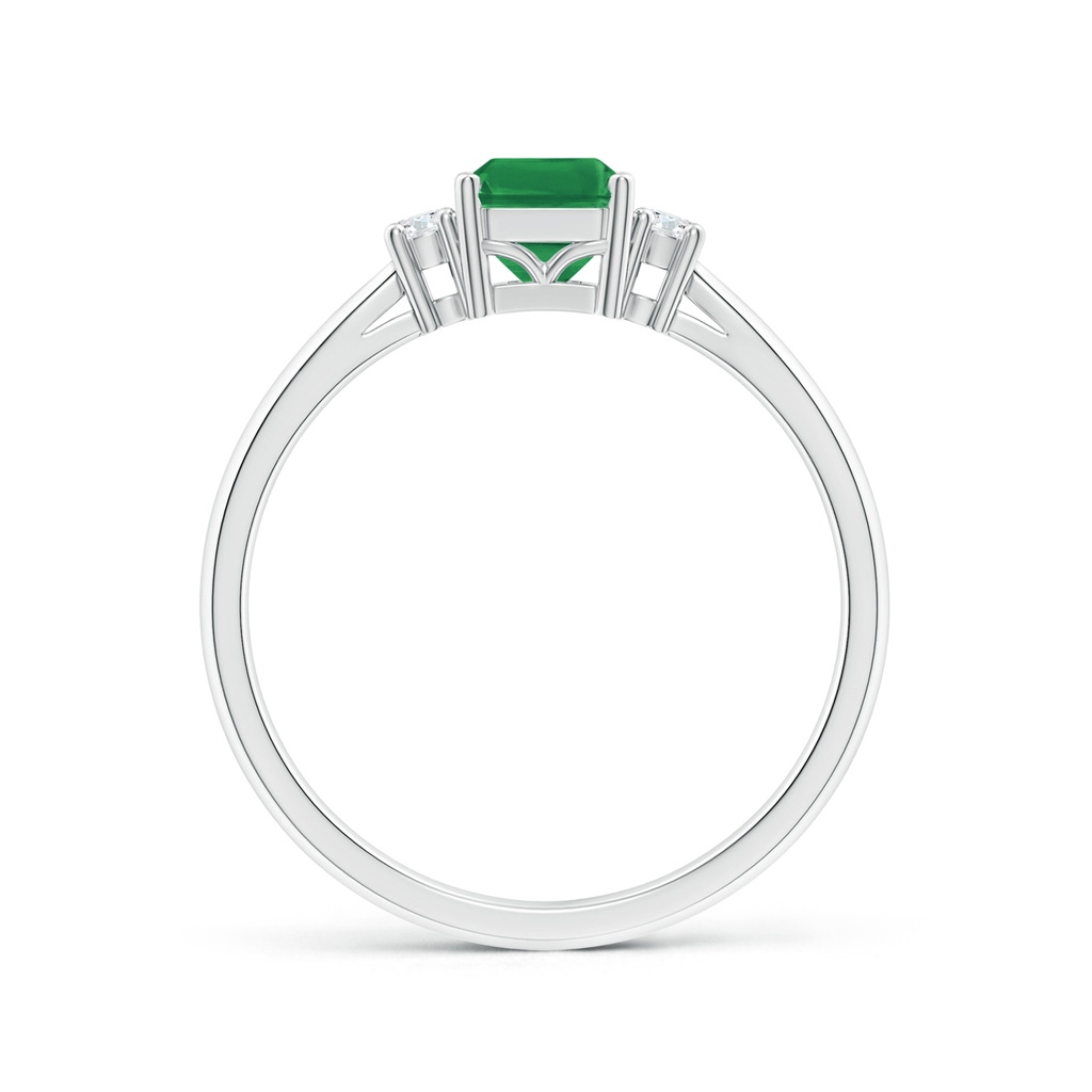 7x5mm AA Classic Emerald-Cut Emerald & Round Diamond Three Stone Ring in P950 Platinum Side 199