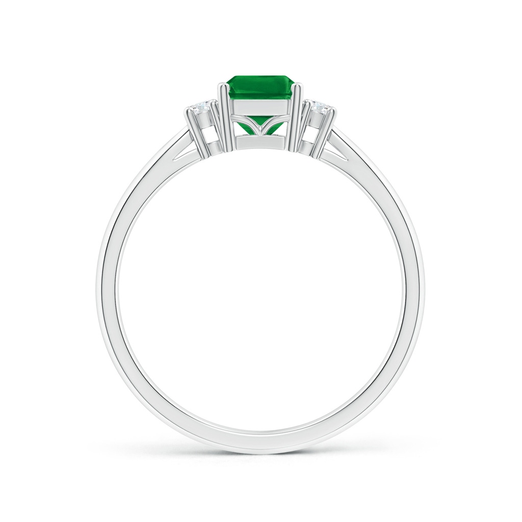 7x5mm AAA Classic Emerald-Cut Emerald & Round Diamond Three Stone Ring in S999 Silver Side 199