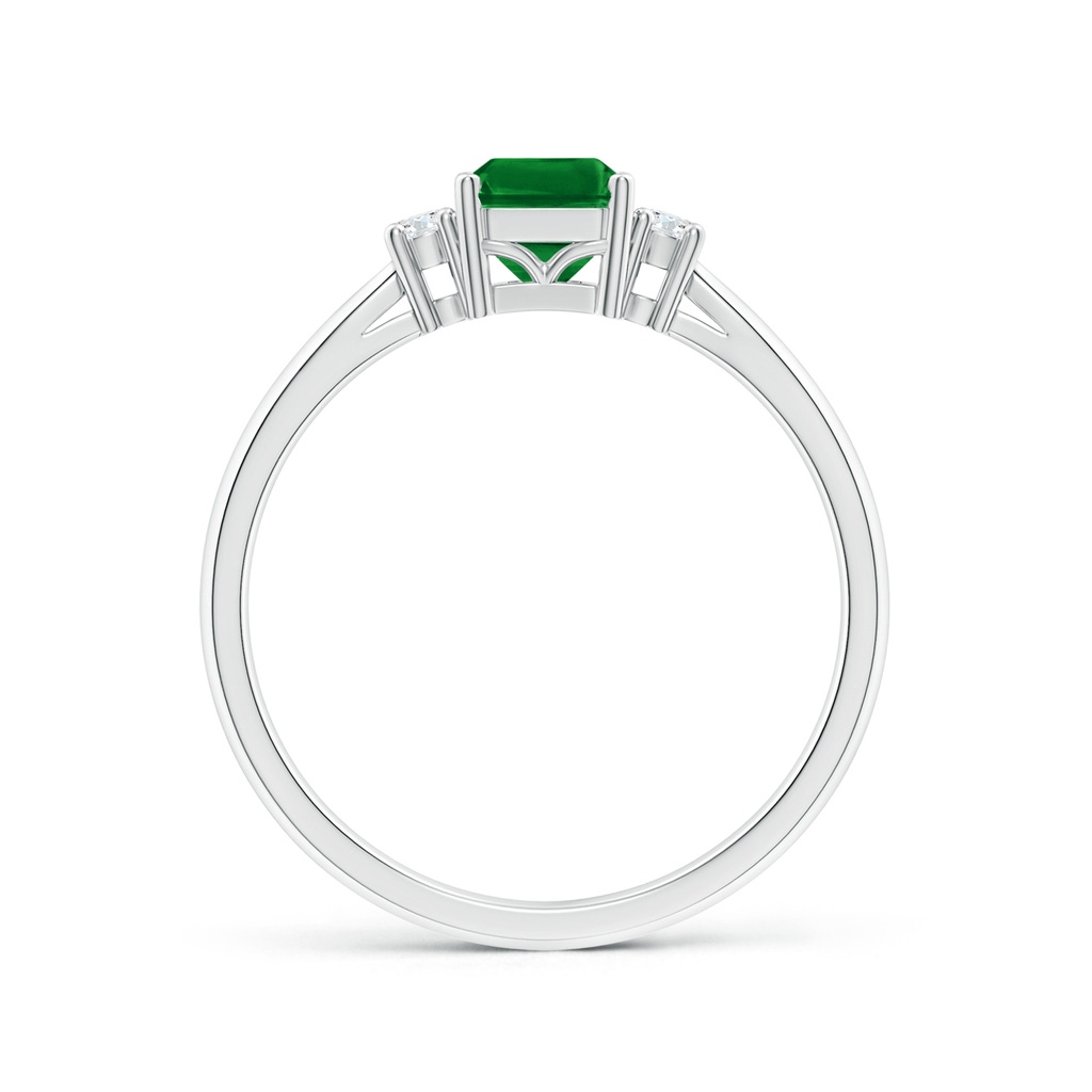 7x5mm AAAA Classic Emerald-Cut Emerald & Round Diamond Three Stone Ring in P950 Platinum Side 199