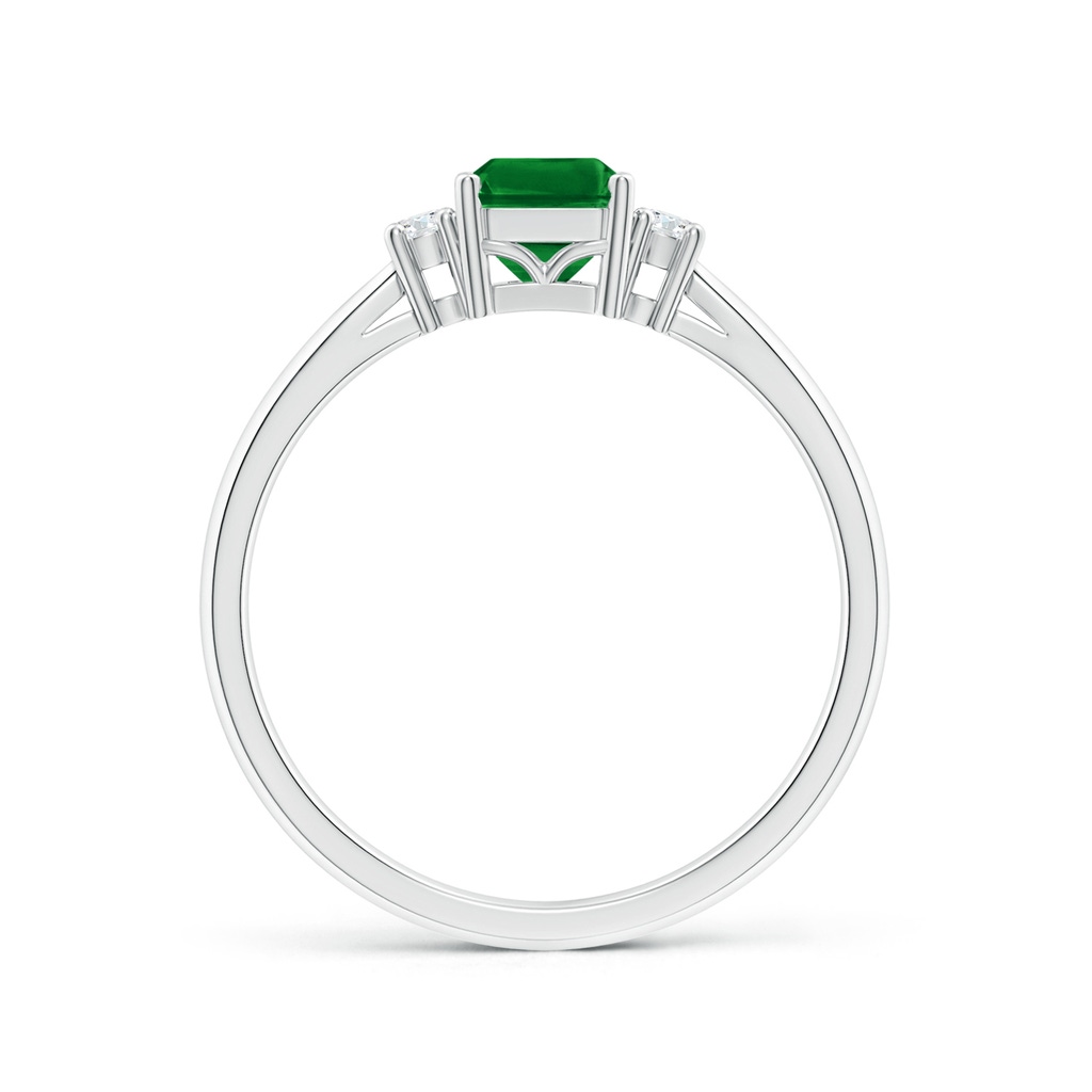 7x5mm AAAA Classic Emerald-Cut Emerald & Round Diamond Three Stone Ring in P950 Platinum - side 199