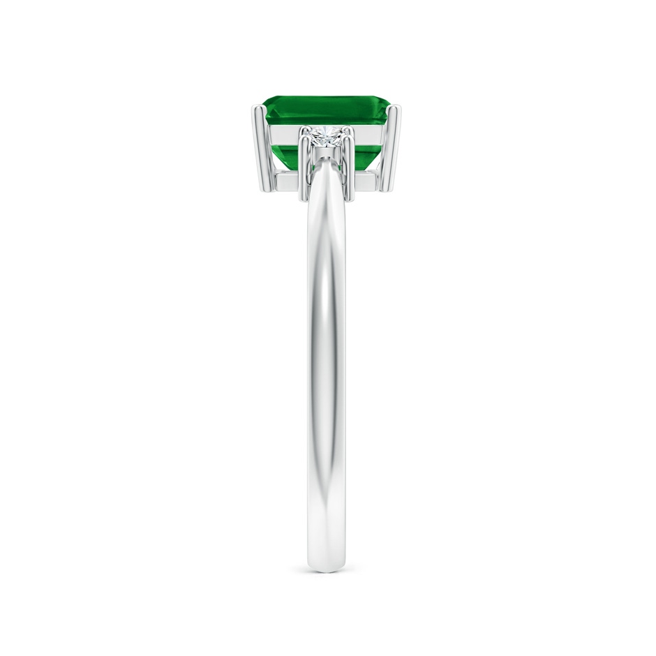 7x5mm AAAA Classic Emerald-Cut Emerald & Round Diamond Three Stone Ring in S999 Silver side 299