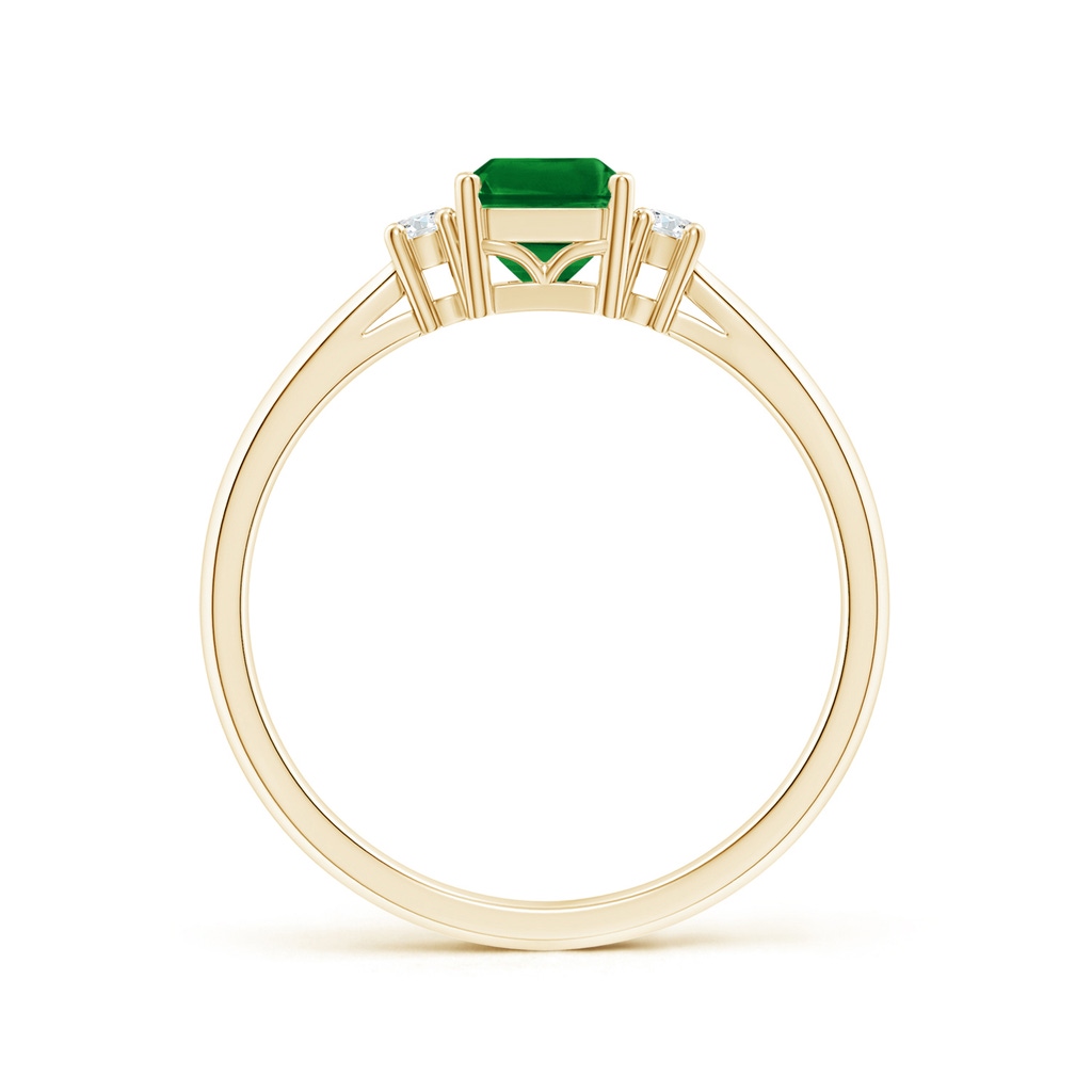 7x5mm AAAA Classic Emerald-Cut Emerald & Round Diamond Three Stone Ring in Yellow Gold - side 199