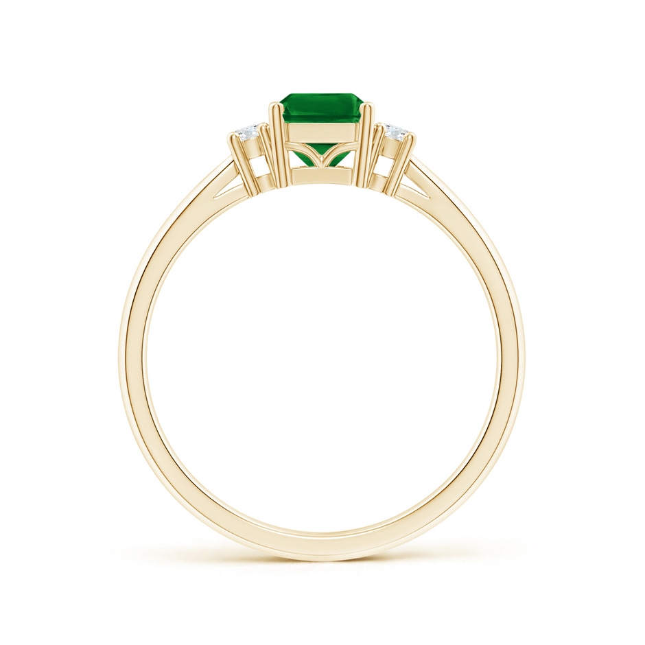 7x5mm AAAA Classic Emerald-Cut Emerald & Round Diamond Three Stone Ring in Yellow Gold side 199