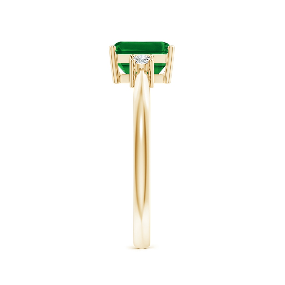 7x5mm AAAA Classic Emerald-Cut Emerald & Round Diamond Three Stone Ring in Yellow Gold side 299