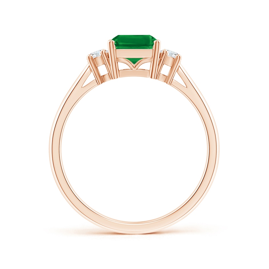 8x6mm AAA Classic Emerald-Cut Emerald & Round Diamond Three Stone Ring in Rose Gold side 199