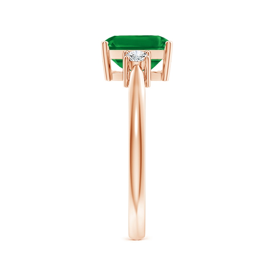 8x6mm AAA Classic Emerald-Cut Emerald & Round Diamond Three Stone Ring in Rose Gold side 299