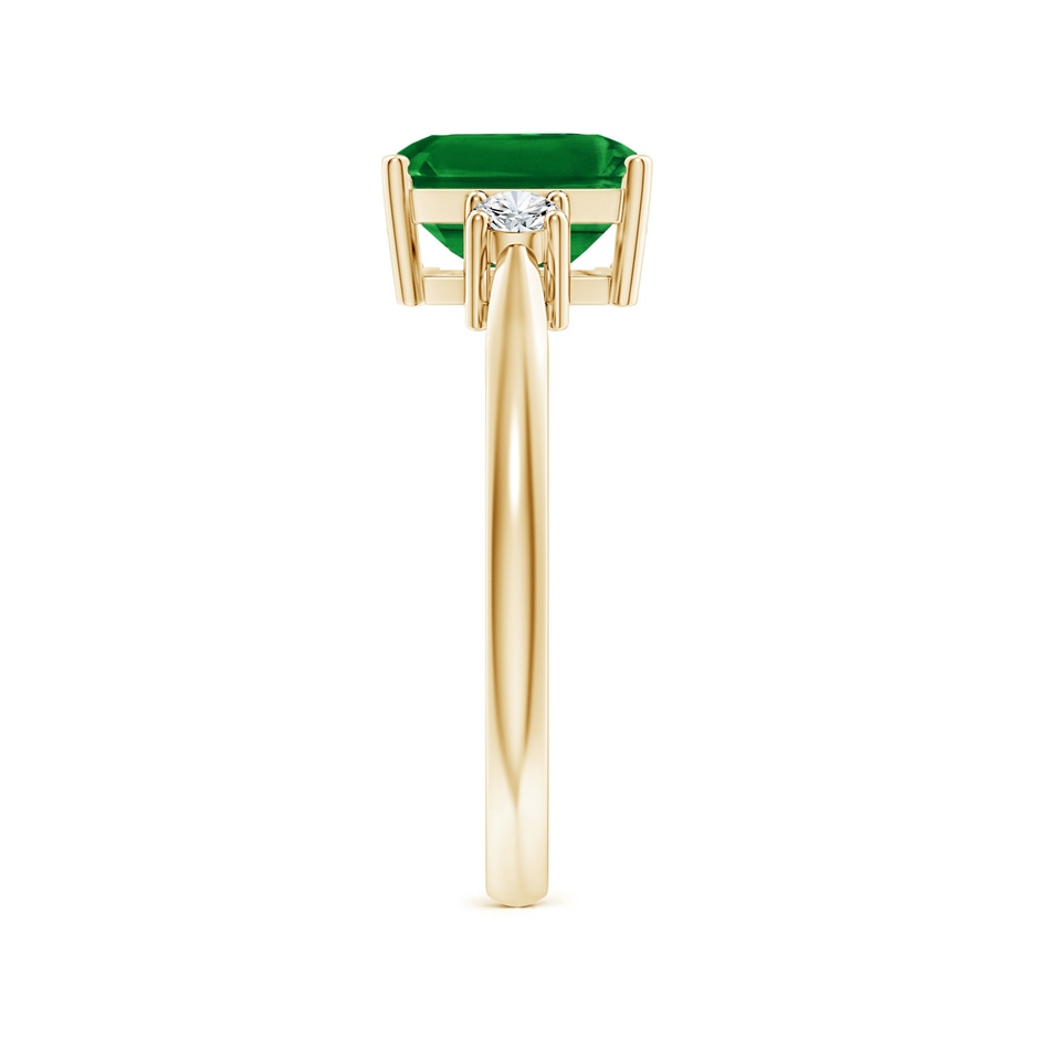 8x6mm AAAA Classic Emerald-Cut Emerald & Round Diamond Three Stone Ring in Yellow Gold side 299