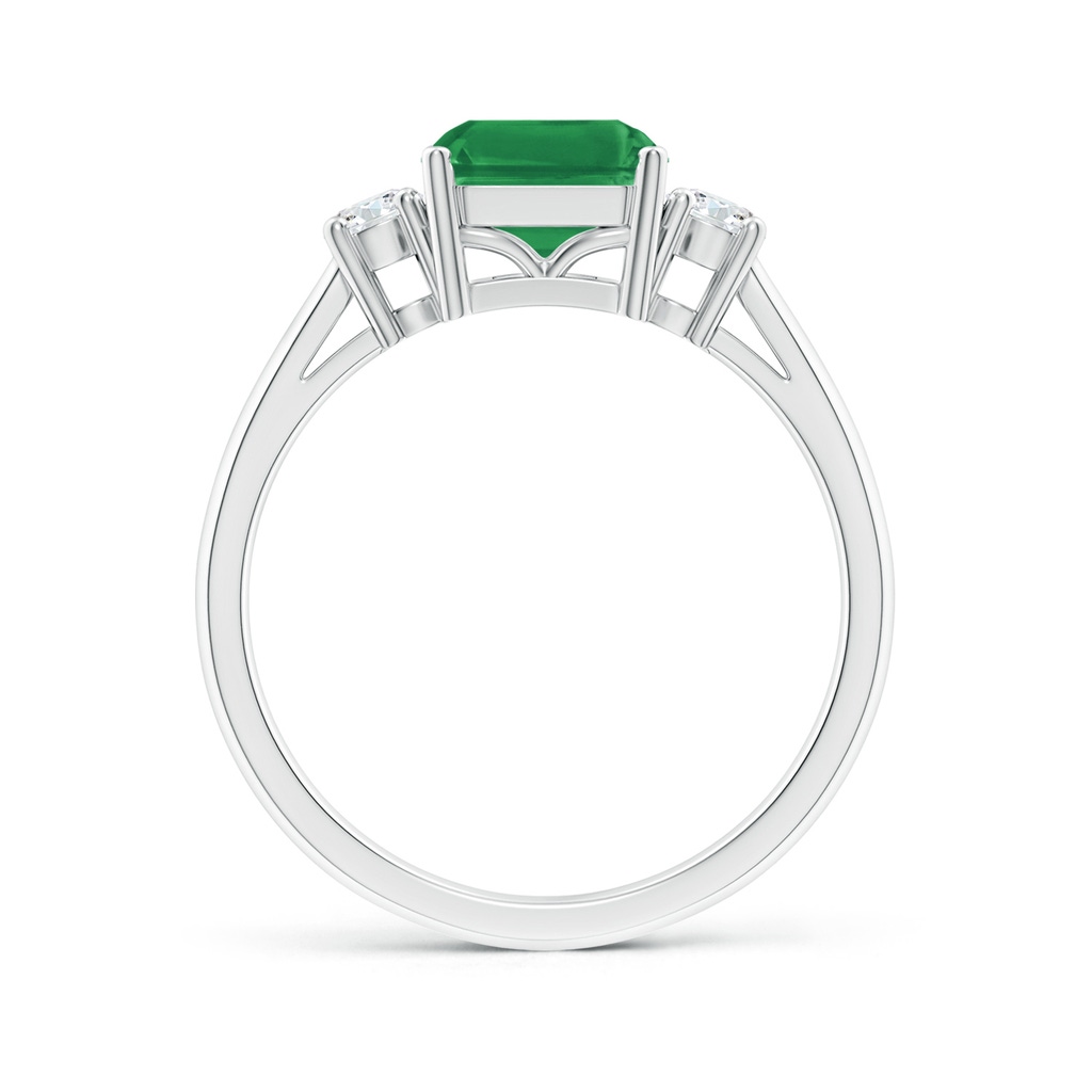 9x7mm AA Classic Emerald-Cut Emerald & Round Diamond Three Stone Ring in P950 Platinum Side 199
