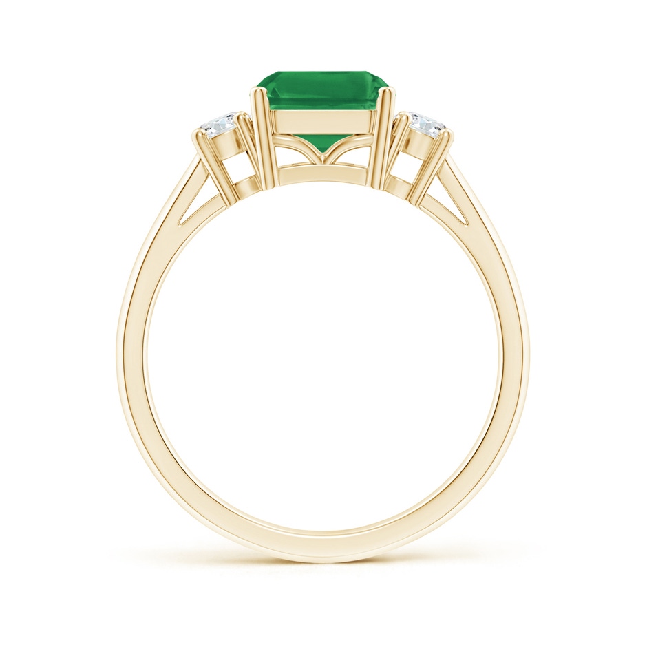 9x7mm AA Classic Emerald-Cut Emerald & Round Diamond Three Stone Ring in Yellow Gold side 199