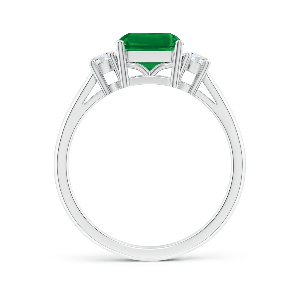 9x7mm AAA Classic Emerald-Cut Emerald & Round Diamond Three Stone Ring in White Gold - side 199