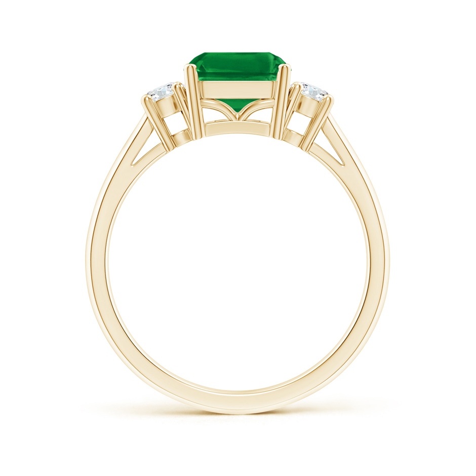 9x7mm AAA Classic Emerald-Cut Emerald & Round Diamond Three Stone Ring in Yellow Gold side 199