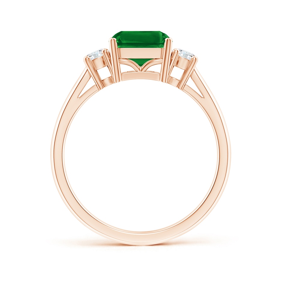 9x7mm AAAA Classic Emerald-Cut Emerald & Round Diamond Three Stone Ring in Rose Gold side 199