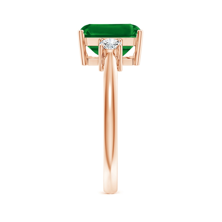9x7mm AAAA Classic Emerald-Cut Emerald & Round Diamond Three Stone Ring in Rose Gold side 299
