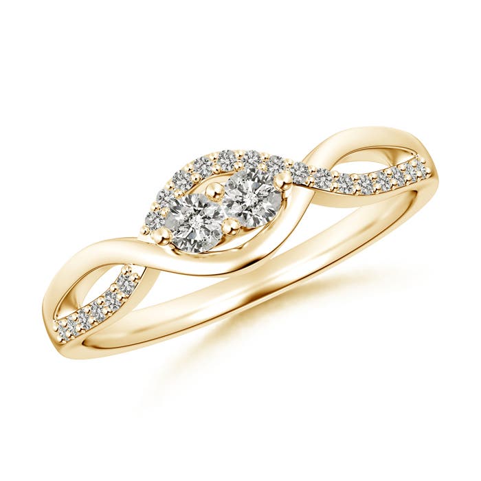 2.7mm KI3 Two Stone Diamond Infinity Twist Engagement Ring in Yellow Gold