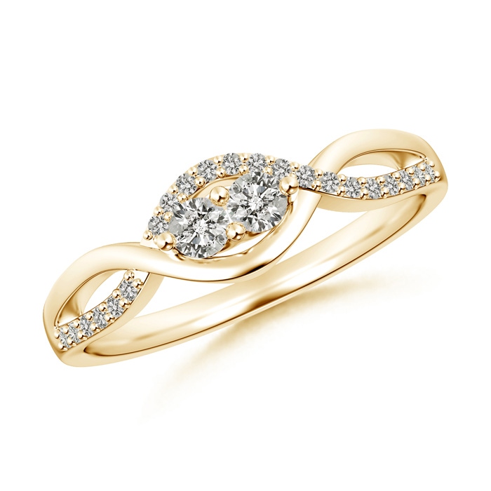 2.7mm KI3 Two Stone Diamond Infinity Twist Engagement Ring in Yellow Gold 