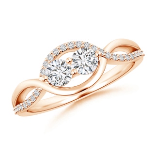 3.8mm HSI2 Two Stone Diamond Infinity Twist Engagement Ring in Rose Gold