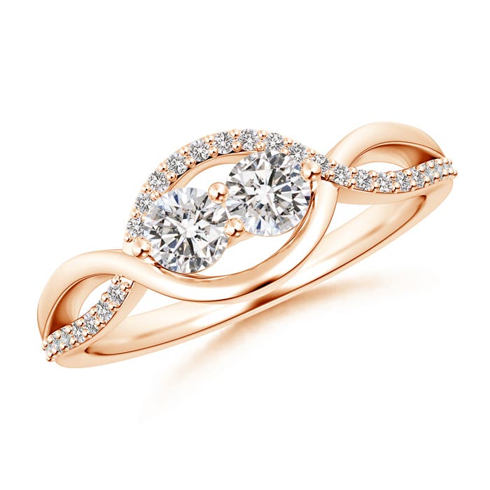 3.8mm IJI1I2 Two Stone Diamond Infinity Twist Engagement Ring in Rose Gold
