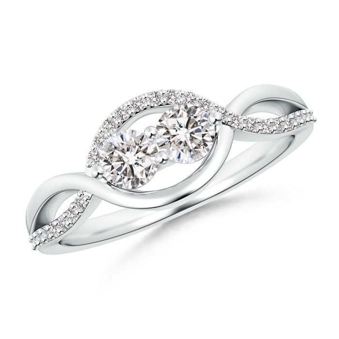 3.8mm IJI1I2 Two Stone Diamond Infinity Twist Engagement Ring in White Gold 
