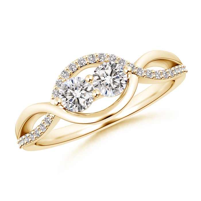 3.8mm IJI1I2 Two Stone Diamond Infinity Twist Engagement Ring in Yellow Gold 