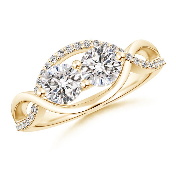 5mm IJI1I2 Two Stone Diamond Infinity Twist Engagement Ring in Yellow Gold