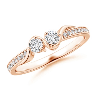 3mm HSI2 Two Stone Twist Diamond Ring with Prong-Set in Rose Gold