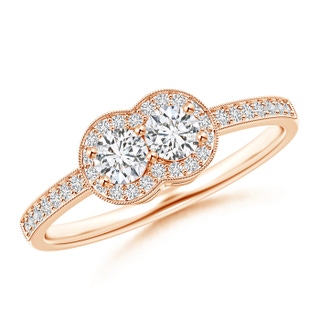 3.5mm HSI2 Two Stone Diamond Halo Engagement Ring in Rose Gold