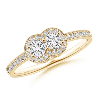 3.5mm HSI2 Two Stone Diamond Halo Engagement Ring in Yellow Gold
