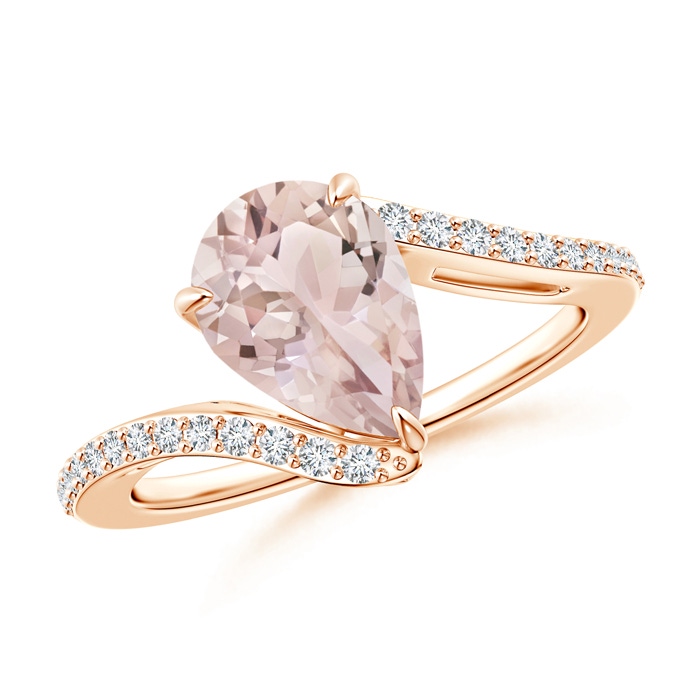 10x7mm A Pear-Shaped Morganite Bypass Ring with Diamond Accents in 10K Rose Gold 