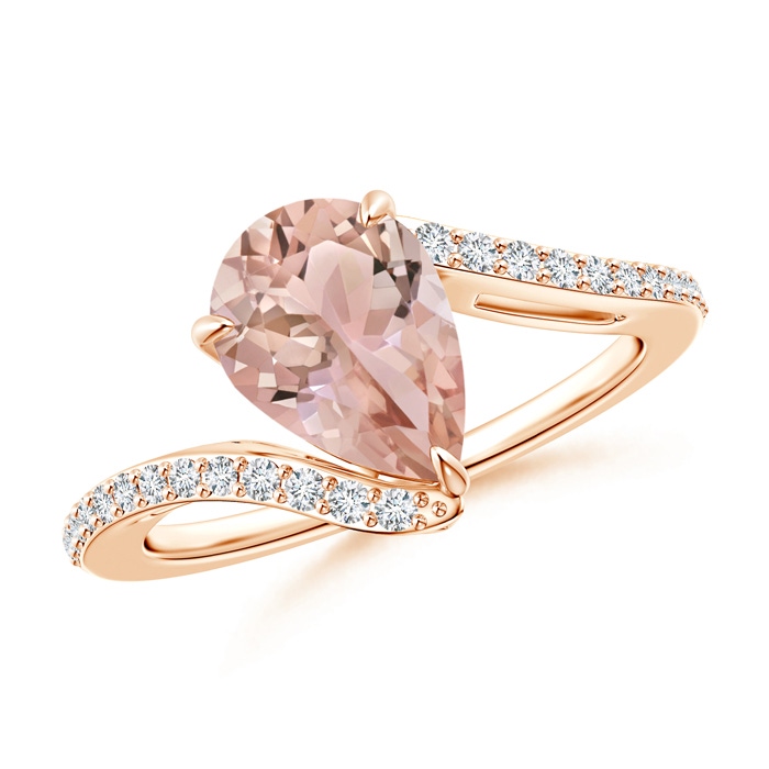 10x7mm AAA Pear-Shaped Morganite Bypass Ring with Diamond Accents in Rose Gold 