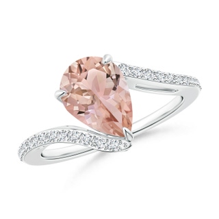 10x7mm AAA Pear-Shaped Morganite Bypass Ring with Diamond Accents in White Gold