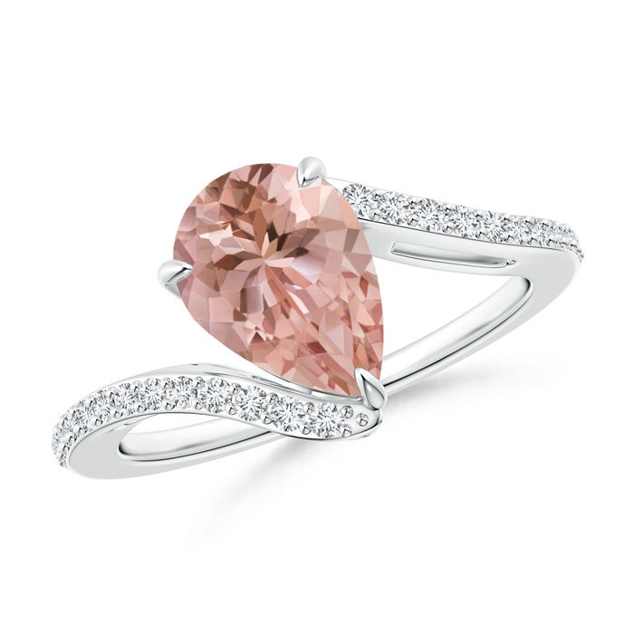 10x7mm AAAA Pear-Shaped Morganite Bypass Ring with Diamond Accents in White Gold 