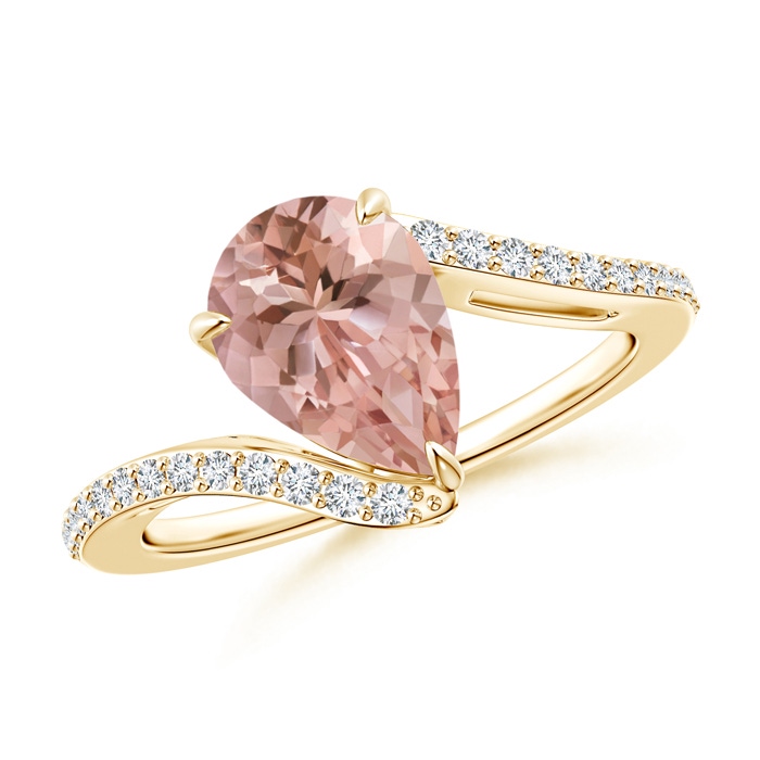 10x7mm AAAA Pear-Shaped Morganite Bypass Ring with Diamond Accents in Yellow Gold