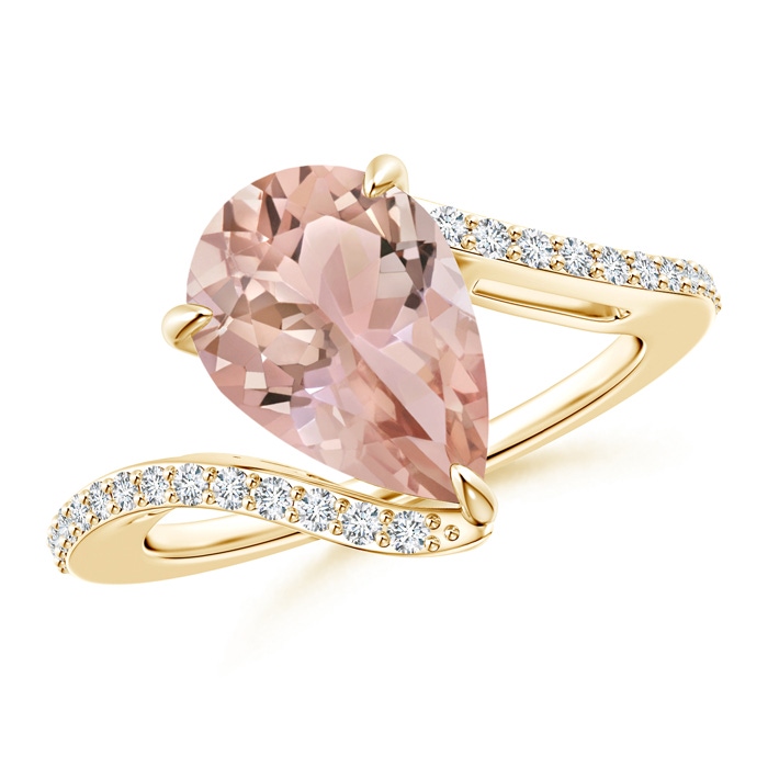 12x8mm AAA Pear-Shaped Morganite Bypass Ring with Diamond Accents in Yellow Gold