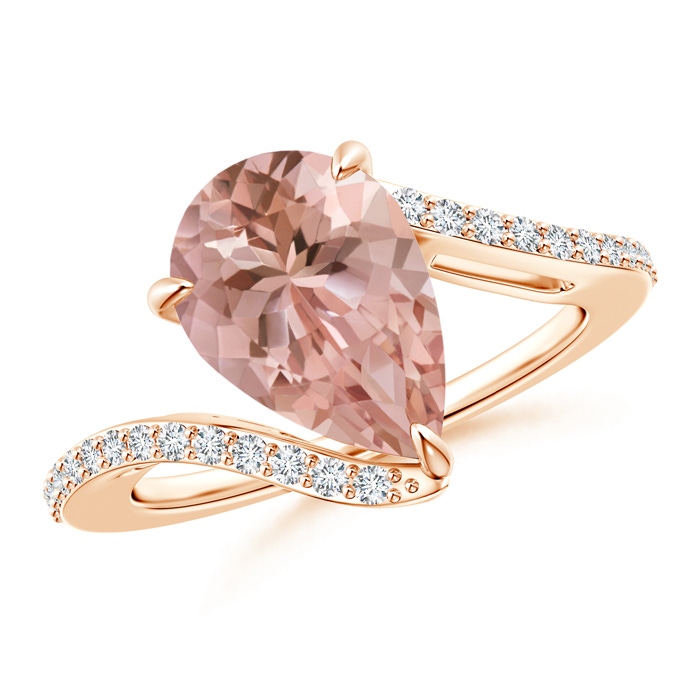12x8mm AAAA Pear-Shaped Morganite Bypass Ring with Diamond Accents in Rose Gold