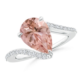 12x8mm AAAA Pear-Shaped Morganite Bypass Ring with Diamond Accents in White Gold
