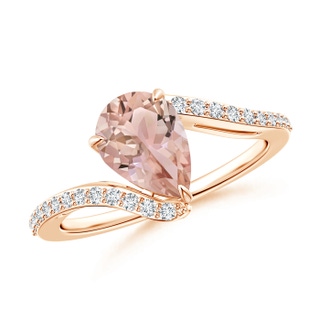 9x6mm AAA Pear-Shaped Morganite Bypass Ring with Diamond Accents in 10K Rose Gold