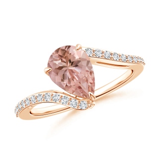 9x6mm AAAA Pear-Shaped Morganite Bypass Ring with Diamond Accents in 10K Rose Gold