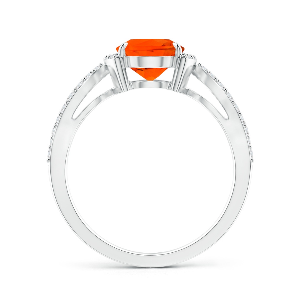 9x7mm AAA Fire Opal Split Shank Ring with Diamond Half Halo in White Gold Side 1